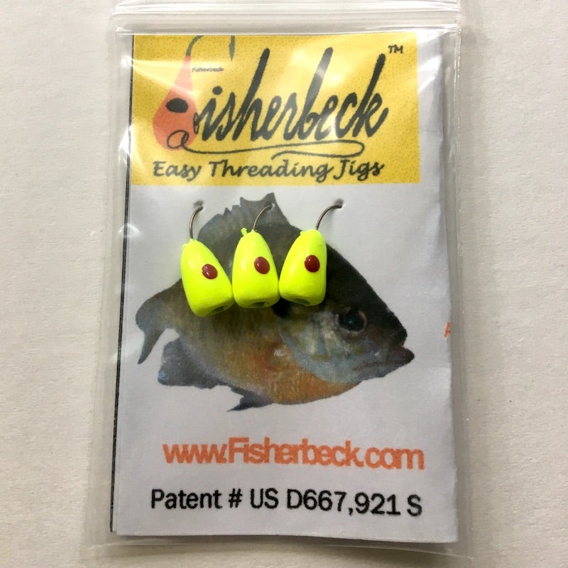 16 Hook - Chartreuse and Red Eye (3-Pack) | Fisherbeck Easy Threading Jigs